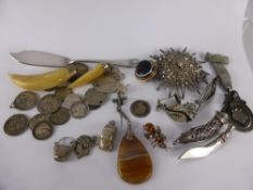 A Collection of Miscellaneous Items, including solid silver brooch, antique animal tooth pendant,