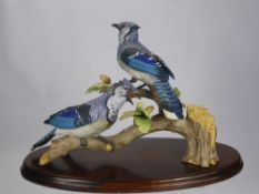 A Limited Edition Capo di Monte Figure of a Pair of Blue Jay Birds (Cyanocitta Cristaca), No. 103 of
