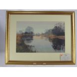 Richard Botton painting depicting "View up the Ouse from Houghton" approx 50 x 32 cms, framed and