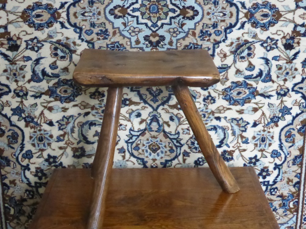 An Antique Yew Wood Square Seated Stick Stool, approx 33 x 26 x 38 cms.