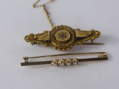 An Edwardian 9 Ct Gold Red and White Stone Brooch, together with a 15 ct yellow gold stock pin,