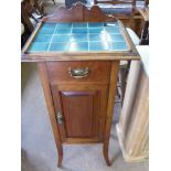 An Edwardian Mahogany Bedside Cabinet, with green ceramic tiled top, on splayed legs, approx 48 x 38