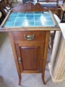 An Edwardian Mahogany Bedside Cabinet, with green ceramic tiled top, on splayed legs, approx 48 x 38