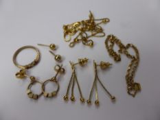 A Collection of 9 ct Gold Jewellery, including beaded chain (damaged), half chain, a pair of 9 ct