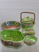 A Quantity of Maling Ware, including green floral biscuit barrel, a Rosine fruit bowl, together with