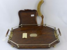 An Edwardian Oak and Silver Plated Butler's Tray, together with a vintage crumb pan and brush and an