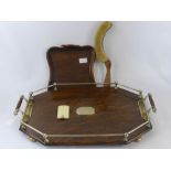 An Edwardian Oak and Silver Plated Butler's Tray, together with a vintage crumb pan and brush and an