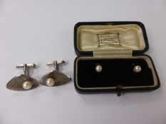 A Set of Two White Metal and Pearl Dress Studs, pearls 5 mm, approx 2.6 gms together with pair of