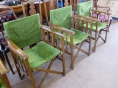 Four Geebrow Wooden Directors Chairs, the chairs having green fabric seats and back rests.