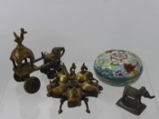 A Quantity of Indian Brass Items, including incense burner, elephant paperweight, elephant drawn