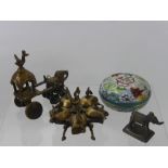 A Quantity of Indian Brass Items, including incense burner, elephant paperweight, elephant drawn