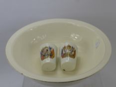 A Falcon Ware Basin, together with two shaving mugs commemorating the coronation of King Edward VIII