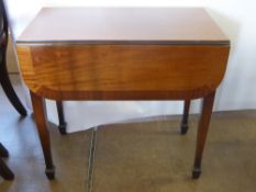 A Reproduction Mahogany Pembroke Table, with decorative inlay, single drawer on tapered legs with