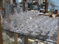 A Quantity of Miscellaneous Glass, including two decanters, six red wine glasses, six white wine