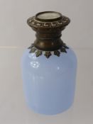 An Antique Pale Blue Glass Perfume Bottle, the lid with a small watercolour depicting a palace