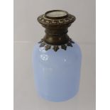 An Antique Pale Blue Glass Perfume Bottle, the lid with a small watercolour depicting a palace