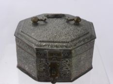 An Antique Indian Pewter and Copper Chapati Cannister, of octagonal form with a water reservoir,