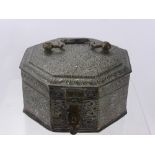 An Antique Indian Pewter and Copper Chapati Cannister, of octagonal form with a water reservoir,