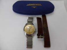 A Gentleman's Vintage Stainless Steel Automatic Longines Wrist Watch, the watch having gold