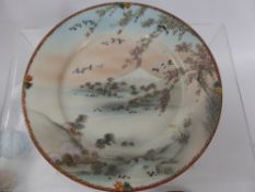 A Pair of Delicate Hand Painted Japanese Porcelain Plates, painted with scenes of Mount Fuji and