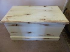A Pine White Painted Hinged Top Blanket Box, approx 104 x 57 x 53 cms, the box having ornate brass