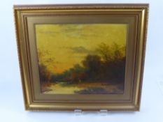 R H Wood Oil on Canvas, depicting a fisherman at a riverbank, approx 39 x 29 cms, framed.