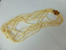 A Lady's Six Strand Freshwater Pearl Necklace, approx 44 cms.