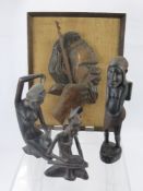 A Collection of Carved Tribal Figures, including two carved wooden feminine figures, one seated