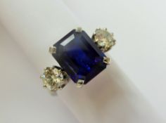 A Lady's Impressive Natural Vivid Royal Blue 5.65 ct Non Heat Treated Sapphire and Diamond Ring, the