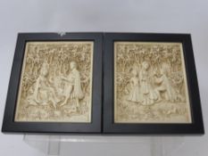 D.H. Morton, Market Designs, Resin Plaque, depicting courting scenes, approx 14 x 17cms.