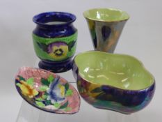 A Quantity Maling Ware Porcelain, including a pot hand painted with pansies, a lustre ware storm