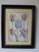 Three Contemporary Botanical Prints, depicting tulips, in gold and black frames approx 77 x 59