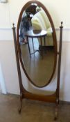 An Edwardian Mahogany Inlaid Cheval Mirror, approx 63 x 157 cms.