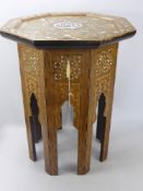 An Islamic Octagonal Rosewood Sewing Box, the box with decorative fruit wood inlay with mother of