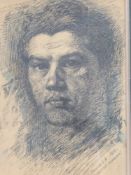 A Russian School Portrait in Pen, drawing of a young man, signed and titled in Cyrillic, lower
