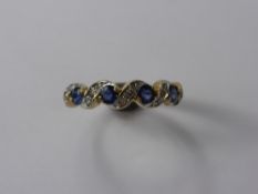 A Lady's 9 ct Gold Sapphire and Diamond Ring, size N, 4 x 3 mm sapps, approx 2.6 gms, 15 x 1 pt 8