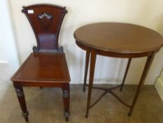 A Mahogany Oval Occasional Table, approx 63 x 44 x 70 cms, on tapered legs together with a shield