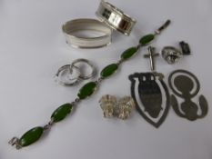 Miscellaneous Silver, including two napkin rings, owl and rabbit book marks, cross pendant, floral