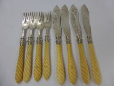 A Part Victorian Solid Silver Fish Knife and Fork Set, including two solid silver Birmingham