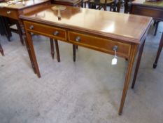 An Antique Hall Table, two drawers, on tapered legs and decorative inlay, approx 105 x 45 x 75 cms.