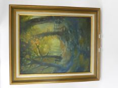 Paul Raymond Gregory (bn 1948), oil on canvas depicting a woodland scene, approx 40 x 50 cms.