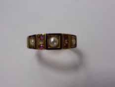 A Lady's Victorian 18 ct Gold and Enamel Ring, the ring set with seed pearls, rubies and rose cut