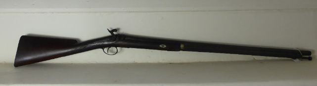 A 19th Century Percussion Sporting Gun, approx 14 bore, walnut stock with inlaid silver