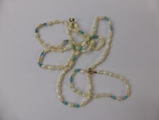 A Lady's Freshwater Seed Pearl, Gold Bead and Turquoise Necklace, on 9ct gold clasp, which can be