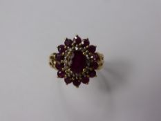 A Lady's 9 ct Gold Ruby and Diamond Ring, size N, approx 3.4 gms, 11 m x 1 pt dias, 14 x 2.5 mm