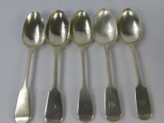 Five Antique Silver Table Spoons, including one Exeter hallmark dd 1842, mm Robert Williams, one