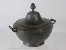 An Antique French Twin Handled Pewter Pot and Cover, impressed crown to base, and the letters A D,