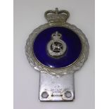 A Vintage Chrome and Blue Enamel Cypriot Police Car Insignia, by J.R Gaunt of London.