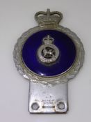 A Vintage Chrome and Blue Enamel Cypriot Police Car Insignia, by J.R Gaunt of London.