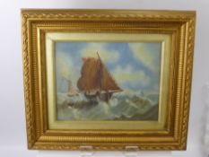 E.M Clarke, Oil on Canvas, depicting a sailing ship in high water, signed lower right, approx 22 x